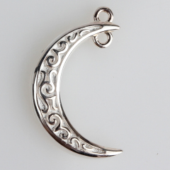 925 Sterling Silver Engraved Filigree Moon Charm