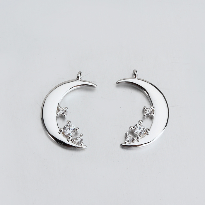 925 Sterling Silver Cubic Zirconia Crescent Moon Charm