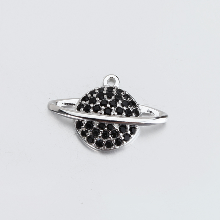 925 Sterling Silver Zircon Pave Planet Charm