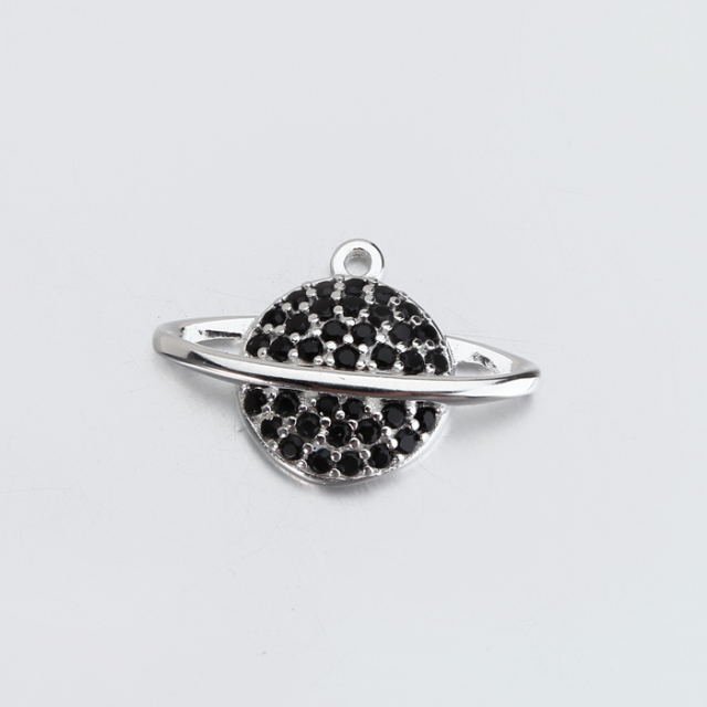 925 Sterling Silver Zircon Pave Planet Charm