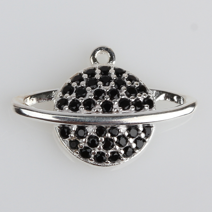 925 Sterling Silver Zircon Pave Planet Charm