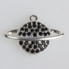 925 Sterling Silver Zircon Pave Planet Charm