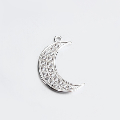 Sterling Silver Cubic Zirconia Pave Crescent Moon Charm