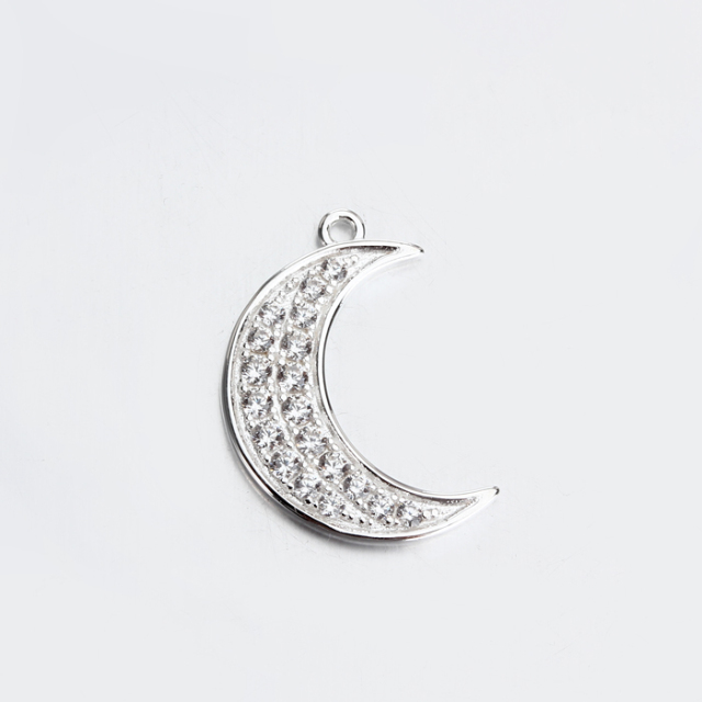 Sterling Silver Cubic Zirconia Pave Crescent Moon Charm