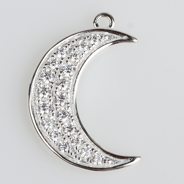 Sterling Silver Cubic Zirconia Pave Crescent Moon Charm