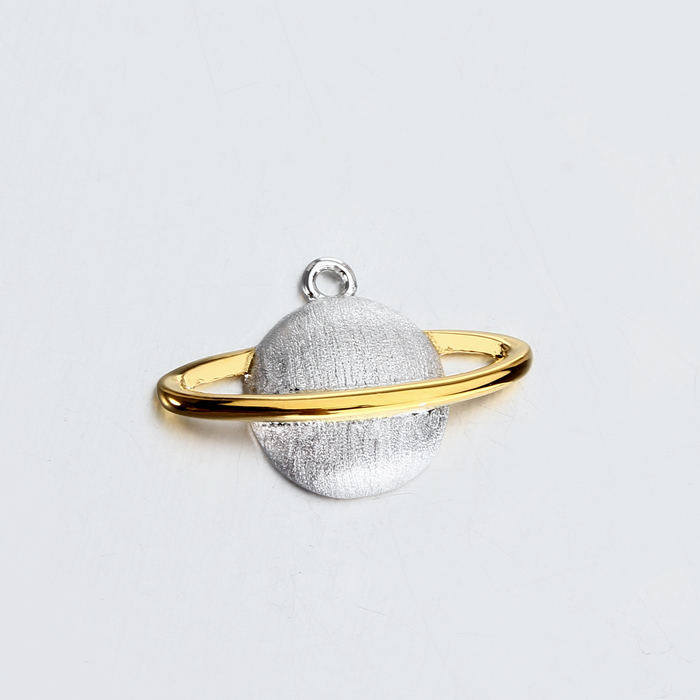 925 Sterling Silver Two Tone Vermeil Silver Saturn Planet Charm