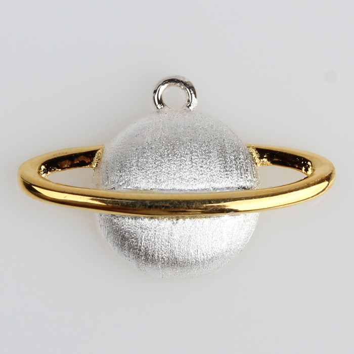 925 Sterling Silver Two Tone Vermeil Silver Saturn Planet Charm