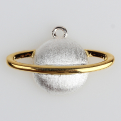 925 Sterling Silver Two Tone Vermeil Silver Saturn Planet Charm