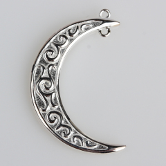 925 Sterling Silver Engraved Filigree Moon Charm