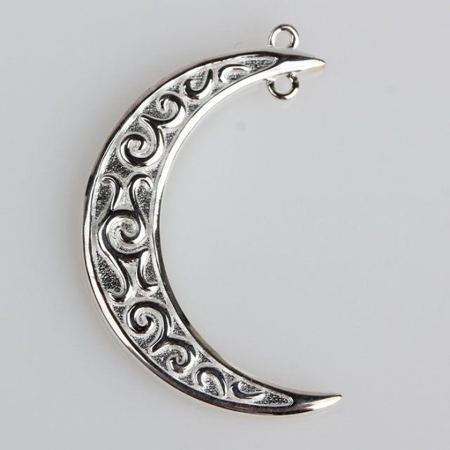 925 Sterling Silver Engraved Filigree Moon Charm