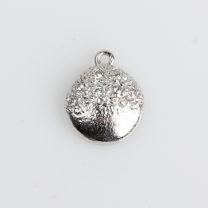 925 Sterling Silver Cubic Zirconia Hammer Surface Charm