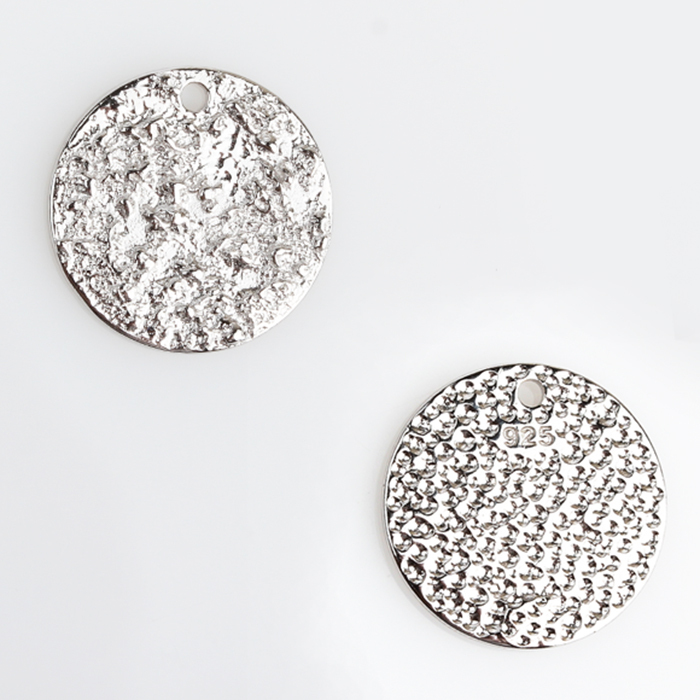 925 Sterling Silver Hammer Surface Round Charm