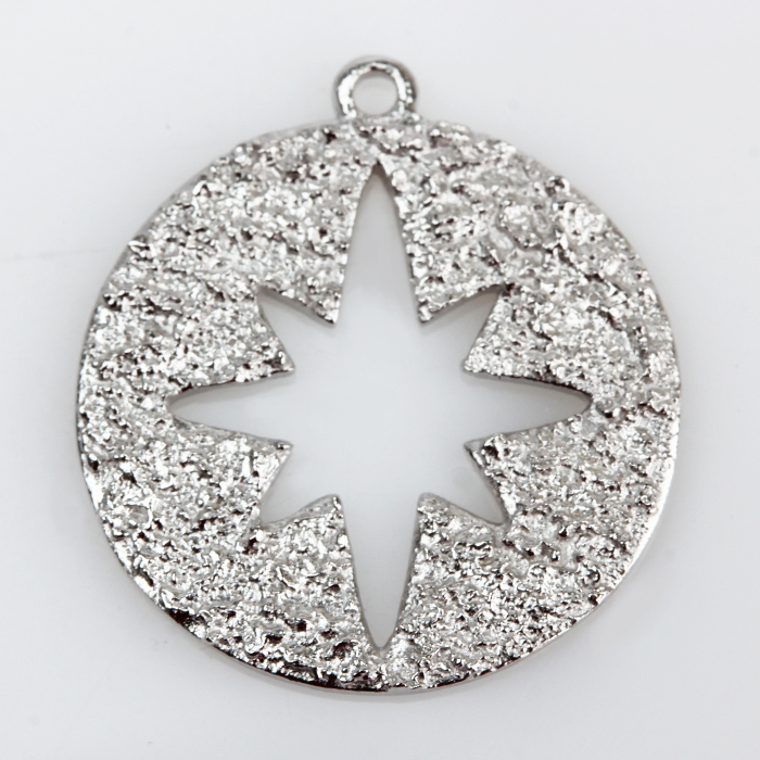 925 Sterling Silver Hammer Surface North Star Charm