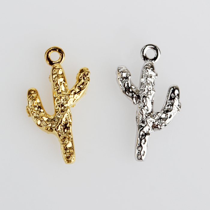925 Sterling Silver Hammer Surface Cactus Charm