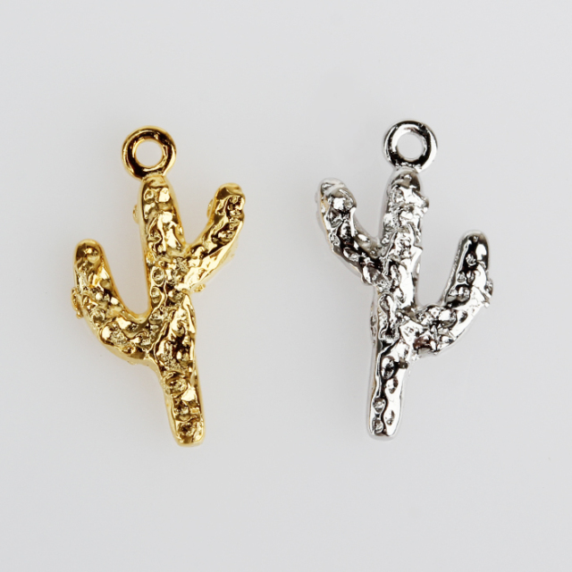 925 Sterling Silver Hammer Surface Cactus Charm