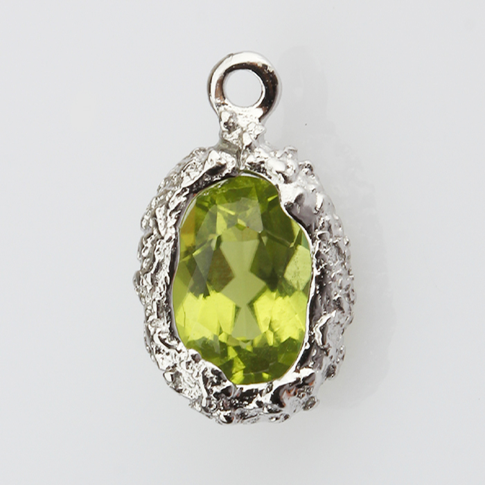 925 Sterling Silver Hammered Surface Gamstone Charm