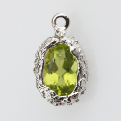 925 Sterling Silver Hammered Surface Gamstone Charm