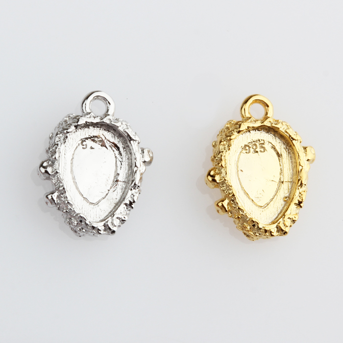 925 Sterling Silver Gemstone Hammered Pear Charm