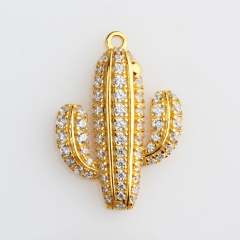 925 Sterling Silver Cubic Zirconia Hammer Surface Cactus Charm