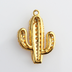 925 Sterling Silver Cubic Zirconia Hammer Surface Cactus Charm