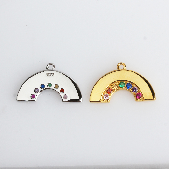 925 Sterling Silver Polish Rainbow Color Stone Charm