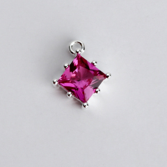 925 Sterling Silver Square Cubic Zirconia Diy Jewelry Charm