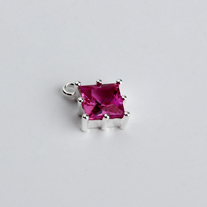 925 Sterling Silver Square Cubic Zirconia Diy Jewelry Charm