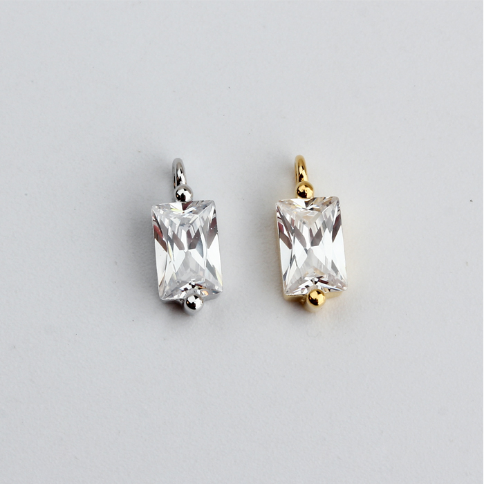 925 Sterling Silver Square 4*6mm Square CZ Charm