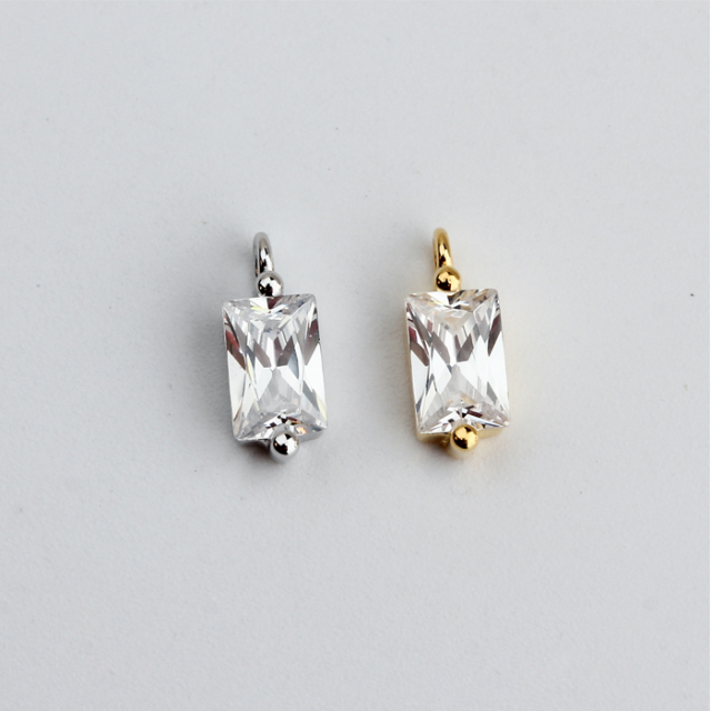 925 Sterling Silver Square 4*6mm Square CZ Charm