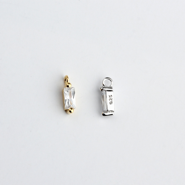 925 Sterling Silver Square 2*4mm Sauqre CZ Charm