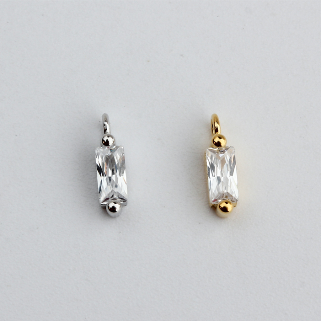 925 Sterling Silver Square 2*4mm Sauqre CZ Charm
