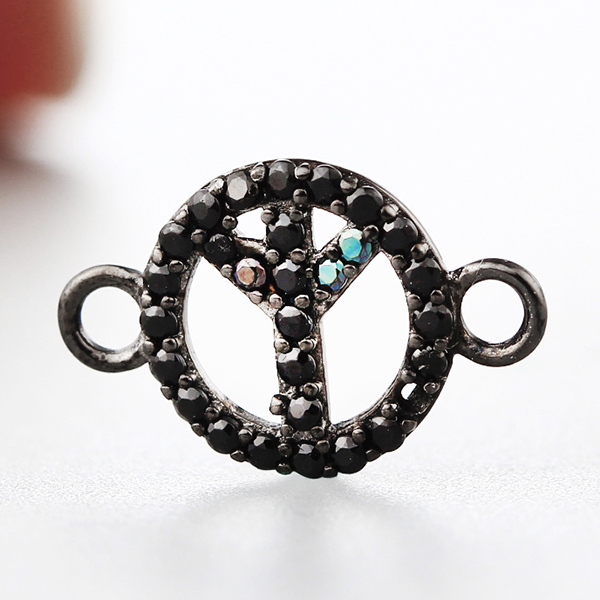 925 Sterling Silver CZ Peace Sign Connector Charms