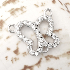 925 Sterling Silver CZ Butterfly Connector Charms,approx 9.2*10mm
