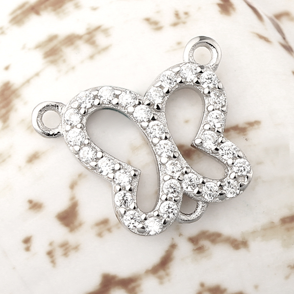 925 Sterling Silver CZ Butterfly Connector Charms,approx 9.2*10mm