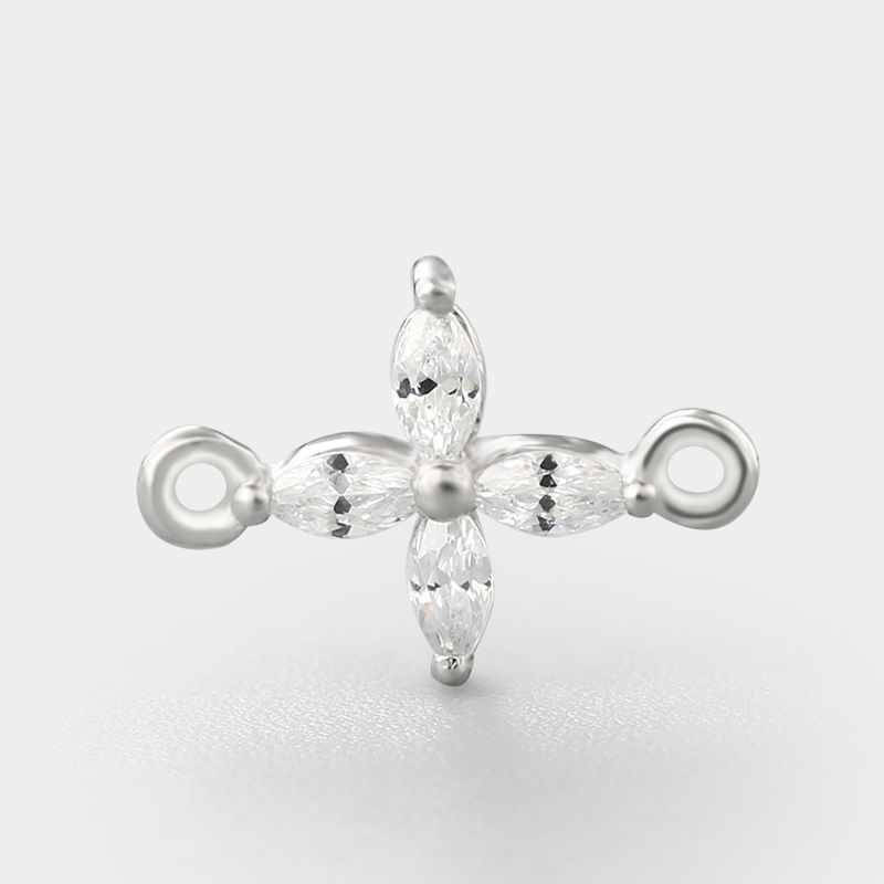 925 Sterling Silver Marquise CZ Cross Connector Charms