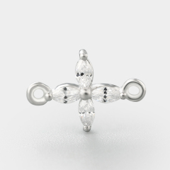 925 Sterling Silver Marquise CZ Cross Connector Charms