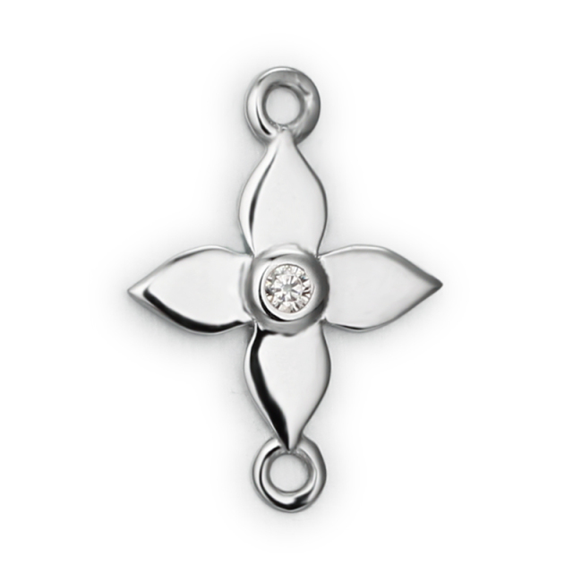 925 Sterling Silver Cubic Zirconia Clover Flower Connector Charms