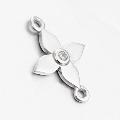 925 Sterling Silver Cubic Zirconia Clover Flower Connector Charms