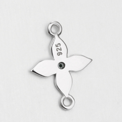 925 Sterling Silver Cubic Zirconia Clover Flower Connector Charms