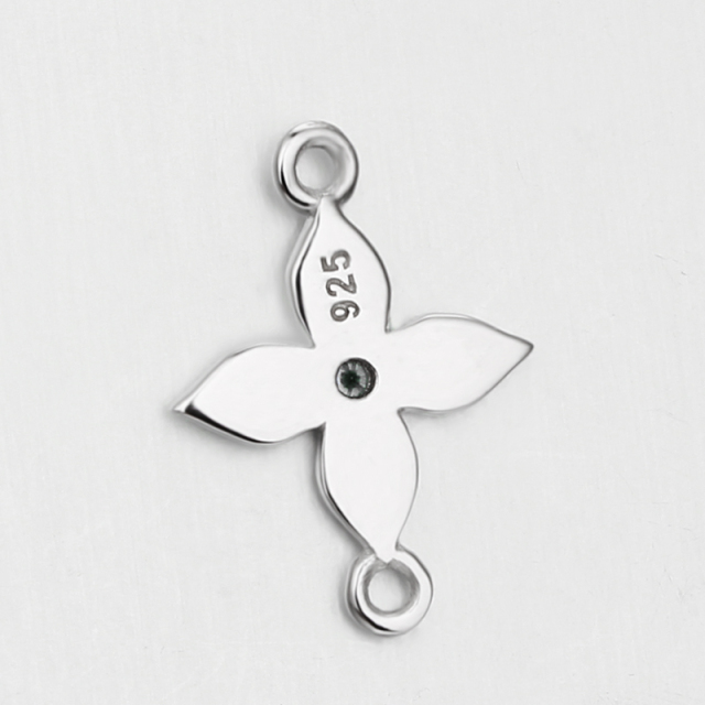 925 Sterling Silver Cubic Zirconia Clover Flower Connector Charms