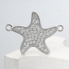 925 Sterling Silver Cubic Zirconia Starfish Charms,approx 16*17*2.5mm