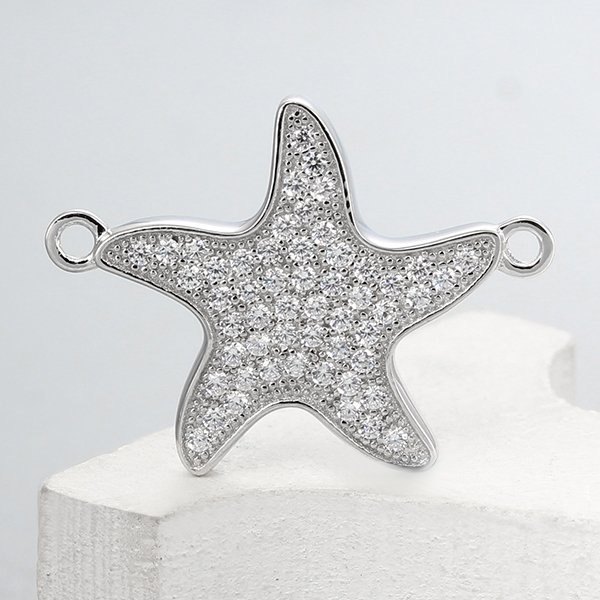 925 Sterling Silver Cubic Zirconia Starfish Charms,approx 16*17*2.5mm
