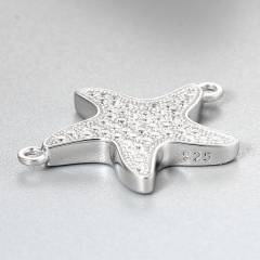 925 Sterling Silver Cubic Zirconia Starfish Charms,approx 16*17*2.5mm