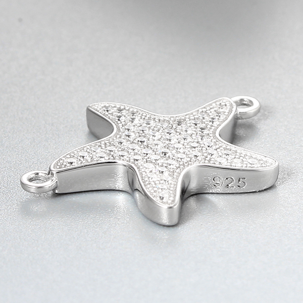 925 Sterling Silver Cubic Zirconia Starfish Charms,approx 16*17*2.5mm