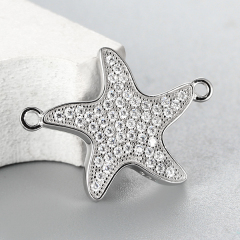 925 Sterling Silver Cubic Zirconia Starfish Charms,approx 16*17*2.5mm