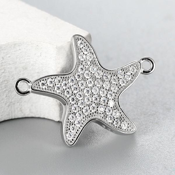 925 Sterling Silver Cubic Zirconia Starfish Charms,approx 16*17*2.5mm