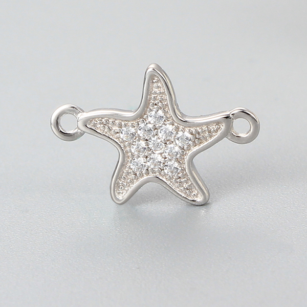 925 Sterling Silver Cubic Zirconia Starfish Charms,approx 9.22*13.25mm
