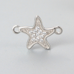 925 Sterling Silver Cubic Zirconia Starfish Charms,approx 9.22*13.25mm