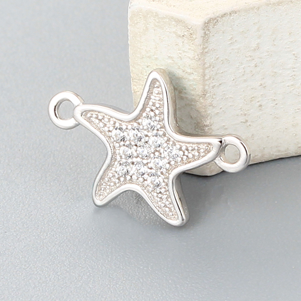 925 Sterling Silver Cubic Zirconia Starfish Charms,approx 9.22*13.25mm