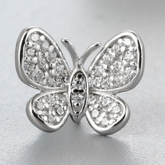 925 Sterling Silver Paved CZ Butterfly Connector Charms